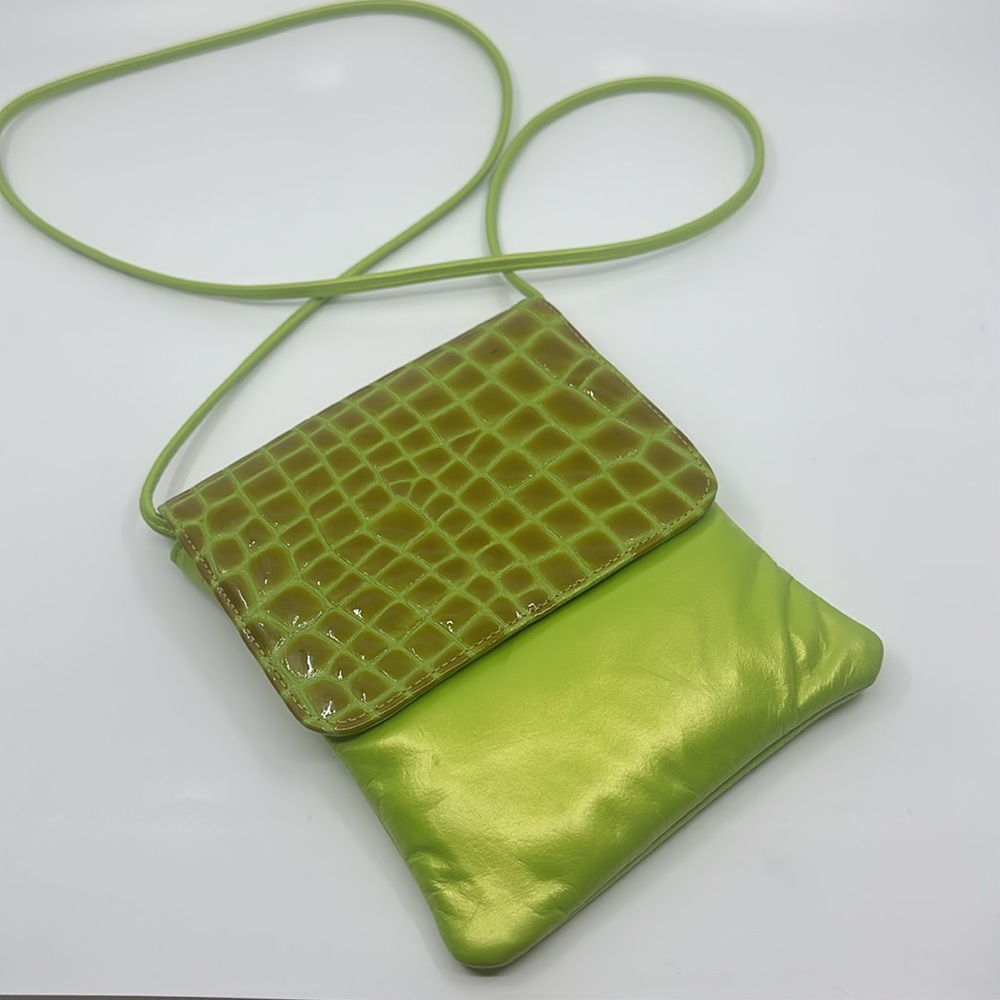 Gtg Neon Green Genuine Leather embossed Crocodile Pattern Crossbody Bag
